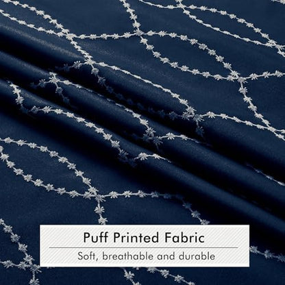 OVZME Navy Blue Shower Curtain for Bathroom, Puff Printed Textured Shower Curtain with Tassels, Rustic Geometry Heavy Duty Vintage Country Bathroom Curtain, Water Resistant Fabric, 72Wx72L Inches