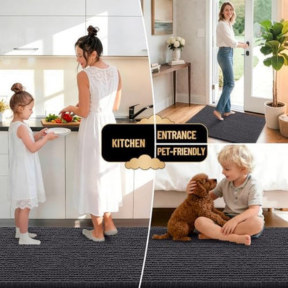 OLANLY Thick Chenille Absorbent Bathroom Rugs Mat 30x20, Dark Grey