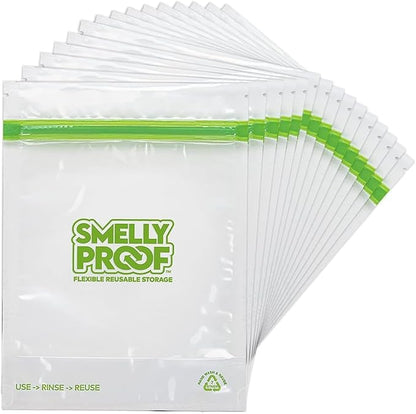 Smelly Proof 15 x Expandable Stand & Fill REUSABLE Storage Bags for Food Designed & Mfg in US, BPA FREE, NO PEVA, Reusable Sandwich Bags, Dishwasher-Safe, Clear 3 mils STAND UP 6.5" x 7.5" - 15pk