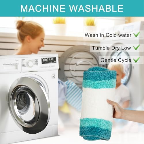 HAOCOO Luxury Microfiber Bathroom Rug, 20x31 inch Soft Non Slip Aqua Blue Gradient Bath Mat, Absorbent Washable Cute Bath Mat for Sink Tub Shower
