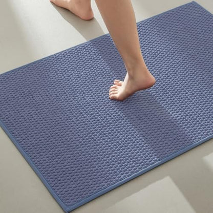 TYUU Bathroom Rugs Non Slip Washable, Super Absorbent Thin Bath Mat Quick Dry Low Pile Bathroom Rug, Denim Blue 24"x36"