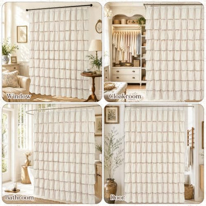 Yinhua Long Farmhouse Shower Curtains for Bathroom with Ruffle, 72" Wx78 L