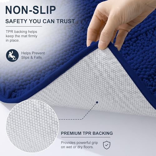 Smiry Thick Small Chenille Bathroom Rugs 24x16, Absorbent Bath Mat, Navy
