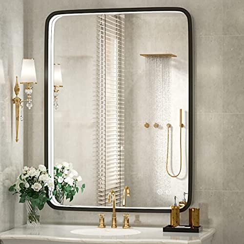 36x28 Inch LED Black Frame Bathroom Mirror,3 Color