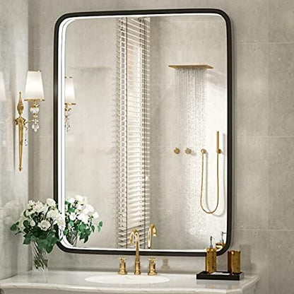 36x28 Inch LED Black Frame Bathroom Mirror,3 Color
