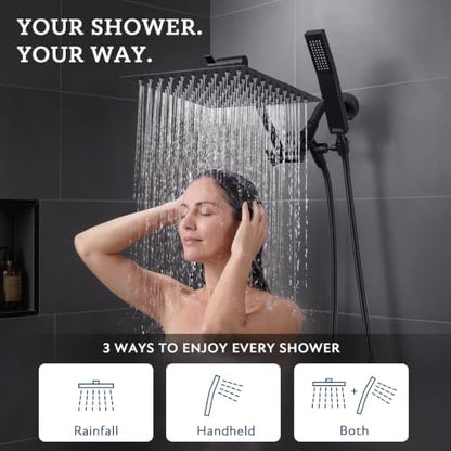 G-Promise All Metal 8" Rain Shower Head with Handheld for Bathroom Upgrade