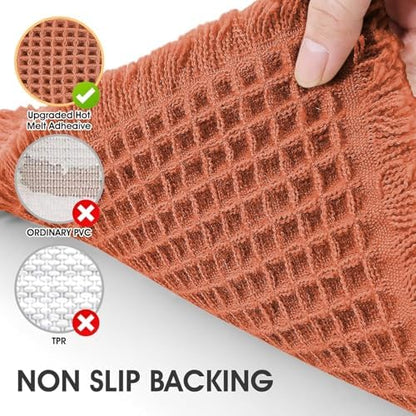 IM HOME Waffle Runner Rug Burnt Orange 6'x2'(72" x 24"), Boho Woven Modern Bath Mat, Absorbent Non Slip Bathroom Rugs, Soft Washable Rugs with Tassels for Bedroom, Kitchen, Shower, Tub