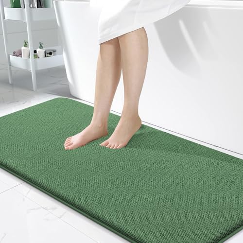 OLANLY Memory Foam Bathroom Runner Rugs 47x24, Long Bath Mats, Olive Green