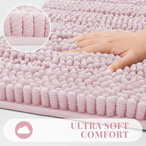 Bcoimo Bath Rug Mat,36x24 Chenille Non Slip Pink Bathroom Floor Shower Mats