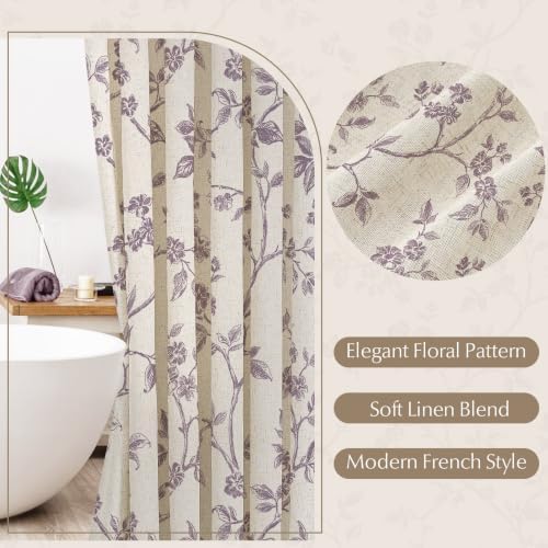 MitoVilla Long Linen Floral Shower Curtain for Bathroom,72 x 78