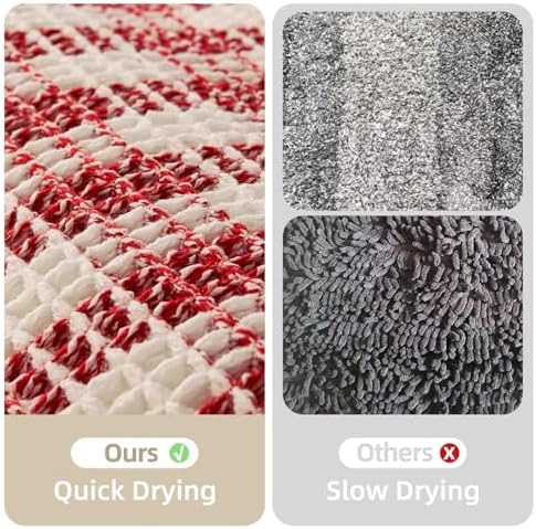 TYUU Christmas Bathroom Rugs, Cute Waffle Bath Mat, 48x24 Red & White