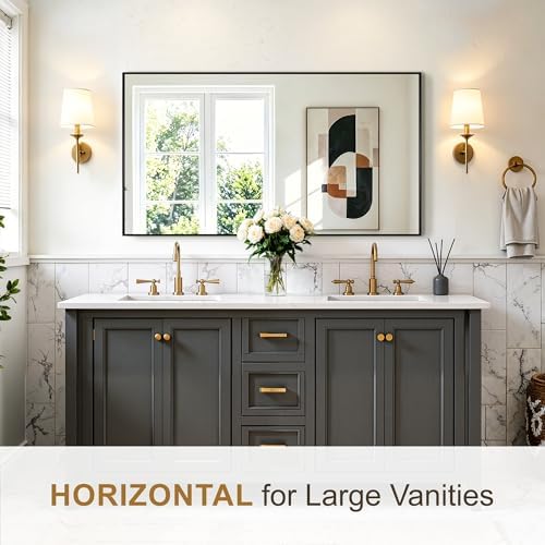 Rectangular Bathroom Mirror, 55"x30" Black Metal Framed Vanity Mirror