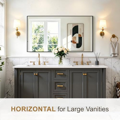 Rectangular Bathroom Mirror, 55"x30" Black Metal Framed Vanity Mirror