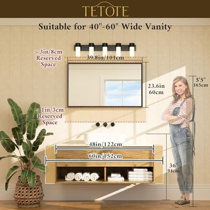 TETOTE Black Framed Mirror for Bathroom Vanity 40" x 24" Matte Black Rectangle Beveled Frame Wall Mirror for Over Sink, Tempered Glass, Modern Farmhouse Bedroom, Entryway, Living Room
