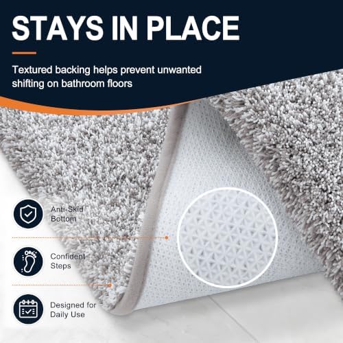 OLANLY Microfiber Bathroom Rugs 30x20, Quick Dry Mat, Light Grey and White