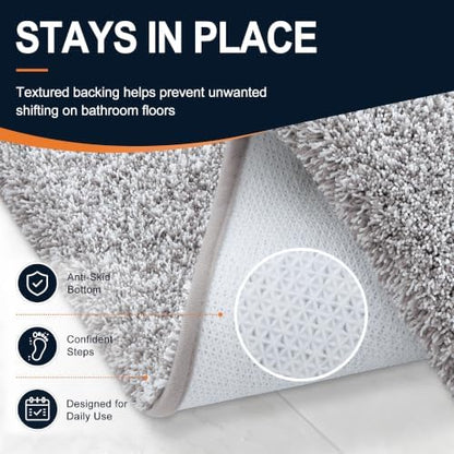 OLANLY Microfiber Bathroom Rugs 59x20, Quick Dry Mat, Light Grey and White