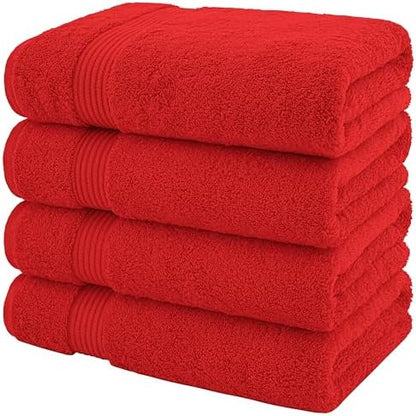American Veteran Towel, 100% Cotton Turkish Bath Towels for Bathroom 4 Pack, 27x54 Extra Large Premium Soft Drying Bathroom Towels, Red