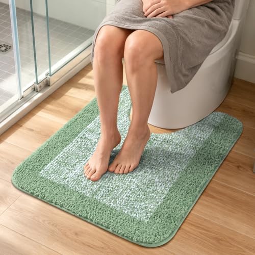 Toilet Rug U-Shaped 24x19 Washable Non Slip, Soft Absorbent Bath Mat Green