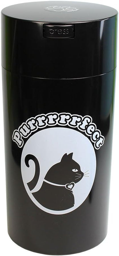 Tightpac Pawvac 5 to 24 Ounces Container, Airtight Pet Food and Treats Storage Jar - Patented Vacuum Seal Container for Pet Food, Treats and other Dry Goods - Black With Cats