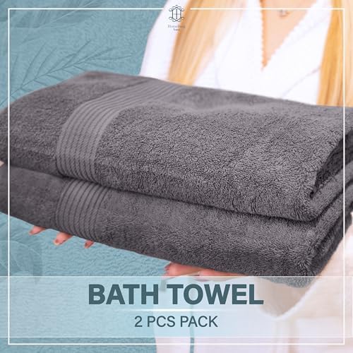Luxe 2-Piece Bath Towel Set – Large Soft Cotton Towels, Absorbent, Durable & Skin-Friendly, Machine Washable, 27 x 54 in (Dark Grey)