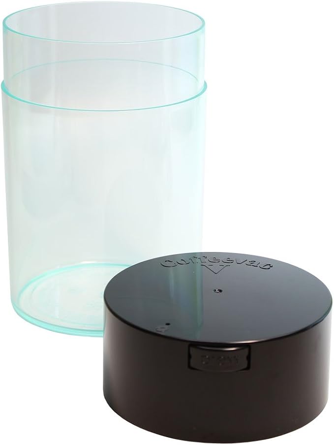 COFFEEVAC Multi-Use Airtight Coffee Bean Storage Container - Patented Vacuum Seal Ground Coffee Grounds Container, 1.85L, BPA-Free, NSF-Certified, Smell Proof, 1LB, Black Cap and Clear Body