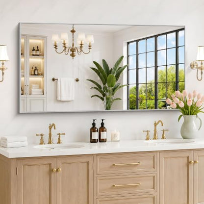 DESBING 30" x 55" Bathroom Mirror, Silver Metal Frame Wall Mirror