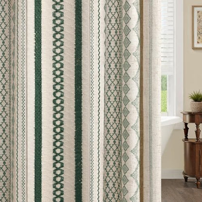 Dark Green Boho Linen Shower Curtain,72" W x 72" L