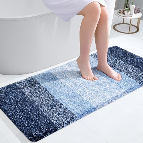 OLANLY Bathroom Runner Rugs Mat 44x20, Extra Soft Absorbent Microfiber Bath Rugs, Rubber Backing, Quick Dry, Washable Long Bath Mats for Bathroom Floor, Tub and Shower, Home Decor Accessories, Navy