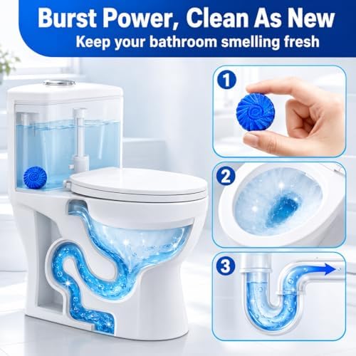 Msvvko Toilet Bowl Cleaner Tablets (60 Count) | Blue Automatic Toilet Tank Cleaner | 15-Day Long Lasting Toilet Tank Stain Remover & Deodorizer | Hands-Free No-Scrub Bathroom Freshness, Septic Safe