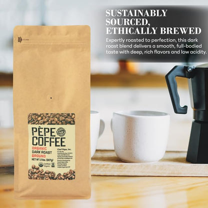 Pepe Coffee Organic Dark Roast Ground Coffee 2 lb 1-pack by Chef Pepe