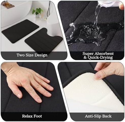Black Bathroom Accessories Set Complete with Shower Curtain and Rug