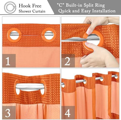 Gibelle No Hook Cloth Burnt Orange Shower Curtain with Liner, 72x74