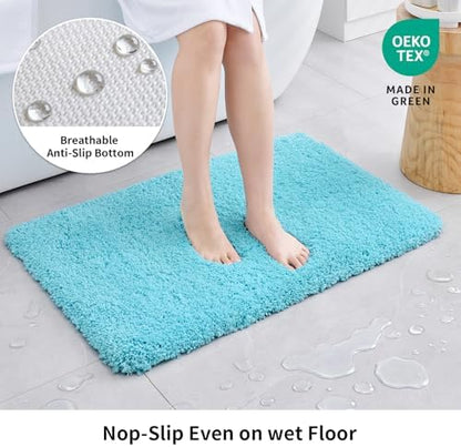 Disolla Sky Blue Bathroom Rug 17x24 - Non-Slip Plush Small Bath Mat, Highly Absorbent & Ultra Soft Fluffy Floor Mat, Machine Washable for Shower and Tub