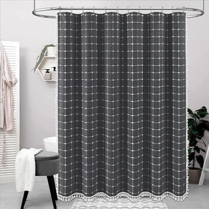 BTTN Charcoal Gray Boho Farmhouse Linen Heavy Duty Shower Curtain, 72x72