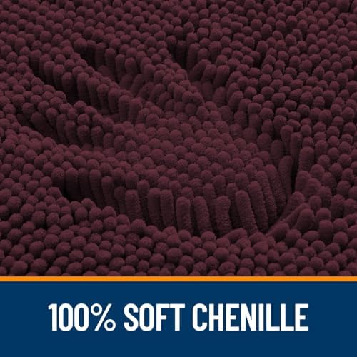OLANLY Chenille Bathroom Rugs Sets 2 Piece, 30"x20"+24"x20", Black Cherry