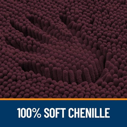 OLANLY Chenille Bathroom Rugs Sets 2 Piece, 30"x20"+24"x20", Black Cherry
