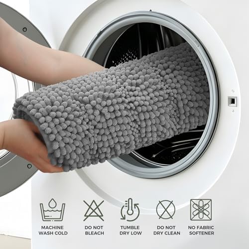 Bcoimo Bath Rug Mat Sets, 2 Piece Extra Soft Chenille Gray Bathroom Mat Set