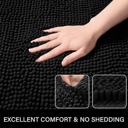 LOCHAS Luxury Bathroom Rug Shaggy Bath Mat 30 x 60 Inch, Black