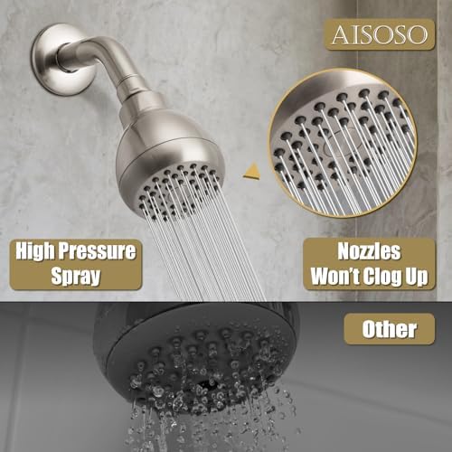 AISOSO Fixed Shower Head High Pressure 3 Inch Showerhead Brushed Nickel