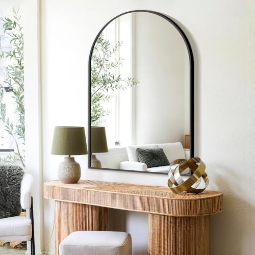 FICTOR 26" x 38" Arched Bathroom Vanity Mirror for Over Sink, Black