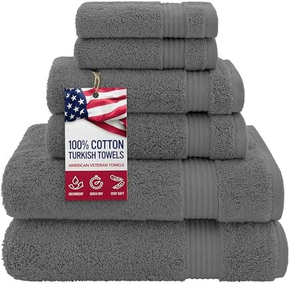 Hotel & Spa Quality Super Absorbent & Soft, Cotton, 6 Piece Turkish Towel Set for Kitchen & Decorative Bathroom Sets Includes 2 Bath Towels 2 Hand Towels 2 Washcloths, Charcoal Grey