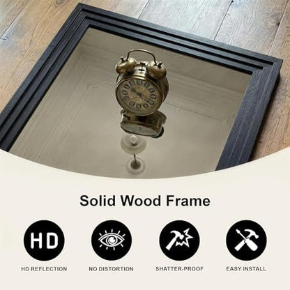 Farmhouse Rustic Wood Framed Bathroom Vanity Mirror for Wall, 26x38, Black