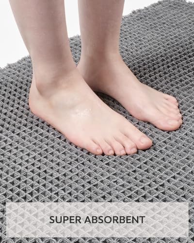 tchdio Waffle Bath Mat-Runner Rug, Super Absorbent Non Slip Bath Mats for Bathroom Machine Washable Long Rugs with Tassels, Bath Rugs for Bathroom Floor Beside Tub, 2' x 4'(24" x 48")
