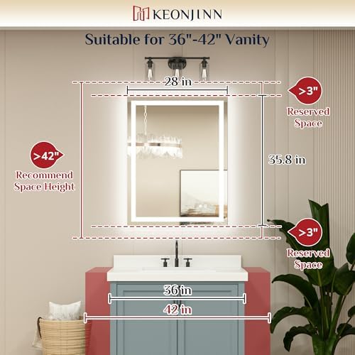 Keonjinn 28x36 Inch LED Bathroom Mirror with Light, Effortless Installation