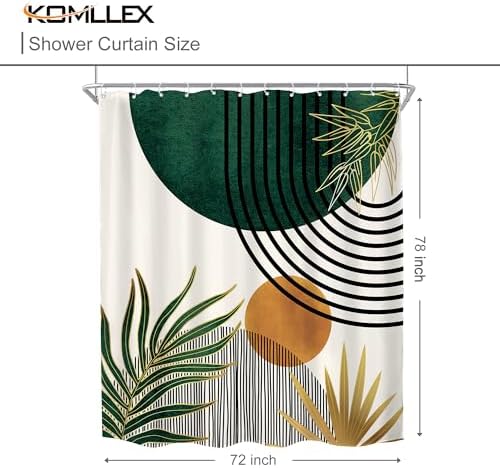 KOMLLEX Mid Century Green Boho Abstract Modern Bathroom Shower Curtain Set