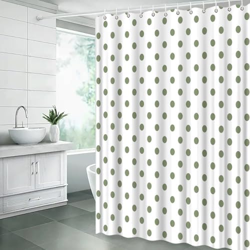 Polka Dot Shower Curtain Sage Green White Retro Spot Vintage Fabric Decorative Bathroom Curtains with Hooks,75" Wx70 H