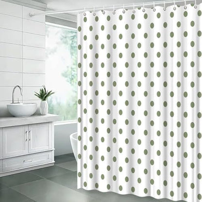 Polka Dot Shower Curtain Sage Green White Retro Spot Vintage Fabric Decorative Bathroom Curtains with Hooks,75" Wx70 H