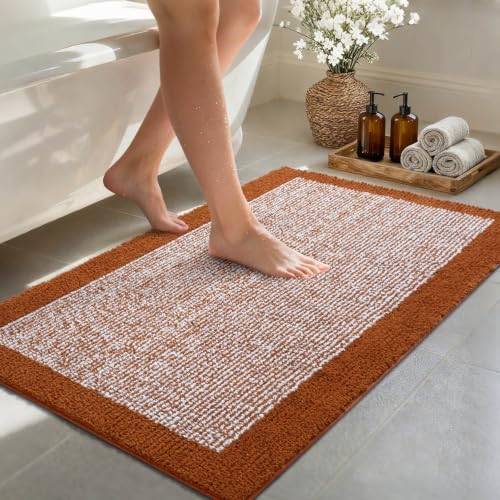 48x24 Bathroom Rugs Non Slip Washable, Soft Absorbent Bath Mat Coral Orange