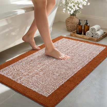 48x24 Bathroom Rugs Non Slip Washable, Soft Absorbent Bath Mat Coral Orange