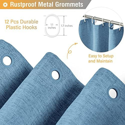 BTTN Moonlight Blue Linen Textured Waterproof Fabric Shower Curtain, 72x72